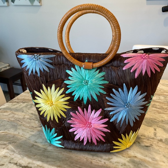 kate spade Bags Vintage Kate Spade Straw Flower Bucket Bag Poshmark
